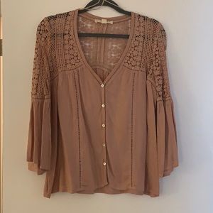 Draping sleeve blouse with crotchet detail
